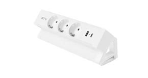 Konnektor, pultra szerelhető, 3x dugalj, 1x USB A, USB C, 1,5fm kábellel, fehér, BASCO