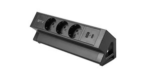 Konnektor, pultra szerelhető, 3x dugalj, 1x USB A, USB C, 1,5fm kábellel, fekete, BASCO