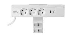 Konnektor, pultra szerelhető, 3x dugalj, 1x USB A, USB C, 1,5fm kábellel, fehér, NICO