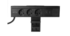 Konnektor, pultra szerelhető, 3x dugalj, 1x USB A, USB C, 1,5fm kábellel, fekete, NICO