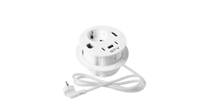 Konnektor, pultba szerelhető, 1x dugalj, 1x USB A, 2xUSB C, RJ45; HDMI; 1,5fm kábellel, fehér, RONDO