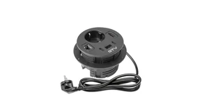 Konnektor, pultba szerelhető, 1x dugalj, 1x USB A, 2xUSB C, RJ45; HDMI; 1,5fm kábellel, fekete RONDO