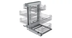 Konyhai fémrács, sarokszekrénybe, teljes kihúzás, csillapított záródás, ezüst szürke, univerzális,  900mm, 450mm ajtó szélesség, Sige Green Line 340