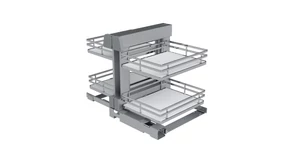 Konyhai fémrács, sarokszekrénybe, teljes kihúzás, csillapított záródás, króm-fehér, univerzális, 1200mm, 600mm ajtó szélesség, Sige Infinity Plus 340
