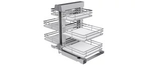 Konyhai fémrács, sarokszekrénybe, teljes kihúzás, csillapított záródás, króm-fehér, univerzális,  900mm, 450mm ajtó szélesség, SIGE Infinity Plus 340