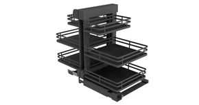 Konyhai fémrács, sarokszekrénybe, teljes kihúzás, csillapított záródás, antracit, univerzális, 1200mm, 600mm ajtó szélesség, SIGE Infinity Plus 340