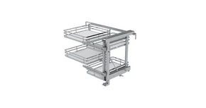 Konyhai fémrács, sarokszekrénybe, részleges kihúzás, csillapított záródás, króm-fehér, jobbos,  900mm, 450mm ajtó szélesség, SIGE Infinity Plus 350