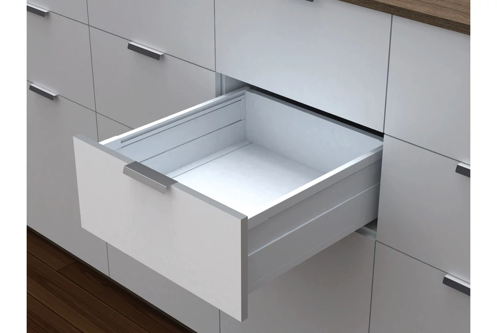 Fiókoldal  RITMA Slim  KS, szimpla szögletes korlátos, oldalfallal, fehér, 270mm, 35kg, bm.: 224mm