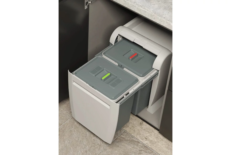 Hulladékgyűjtő Elletipi CITY BOX, szürke – 2 rekeszes, 1 fedéllel, fix tetővel, 2*18L