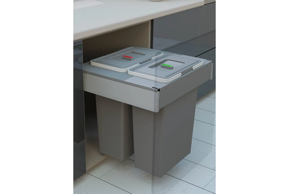 Hulladékgyűjtő Elletipi SQUARE 2.0 450, szelektív, frontkihúzású, szürke, 2*24L