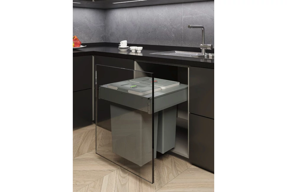 Hulladékgyűjtő Elletipi SQUARE 2.0 600, szelektív, frontkihúzású, szürke, 24L + 8L + 2*12L