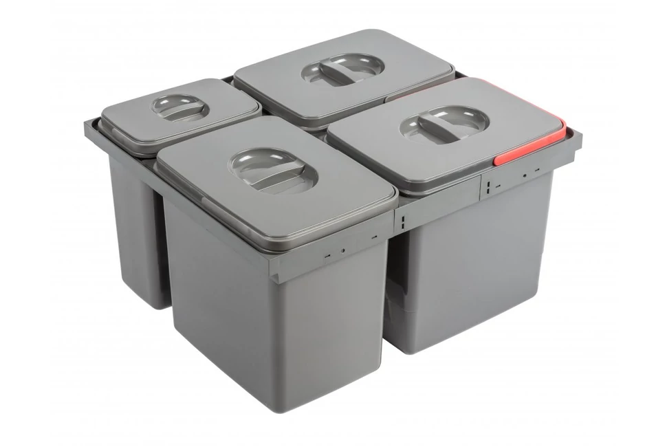 Hulladékgyűjtő GTV Multino 600, szelektív, utólag behelyezhető, 3x15+7 L edénnyel, fedéllel, beépítő kerettel