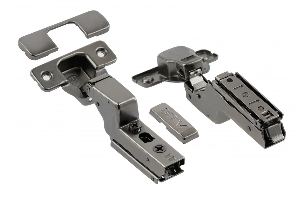 Kivetőpánt, közézáródó, csillapított záródású, klippes, eurocsavar nélküli egyenes talp h=0, fekete