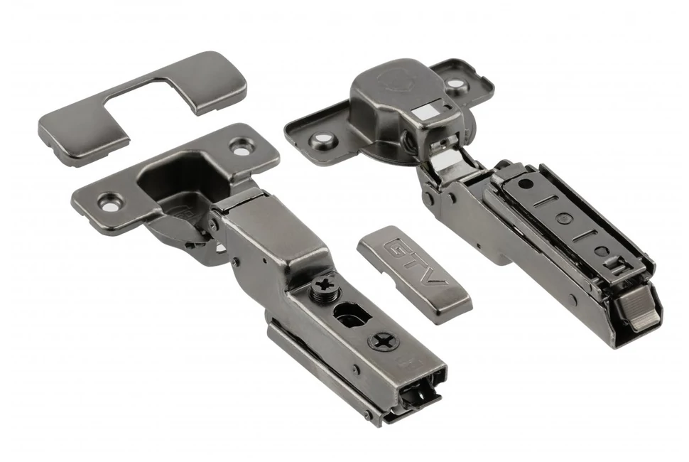 Kivetőpánt, félig rázáródó, csillapított záródású, klippes, eurocsavar nélküli egyenes talp h=0, fekete