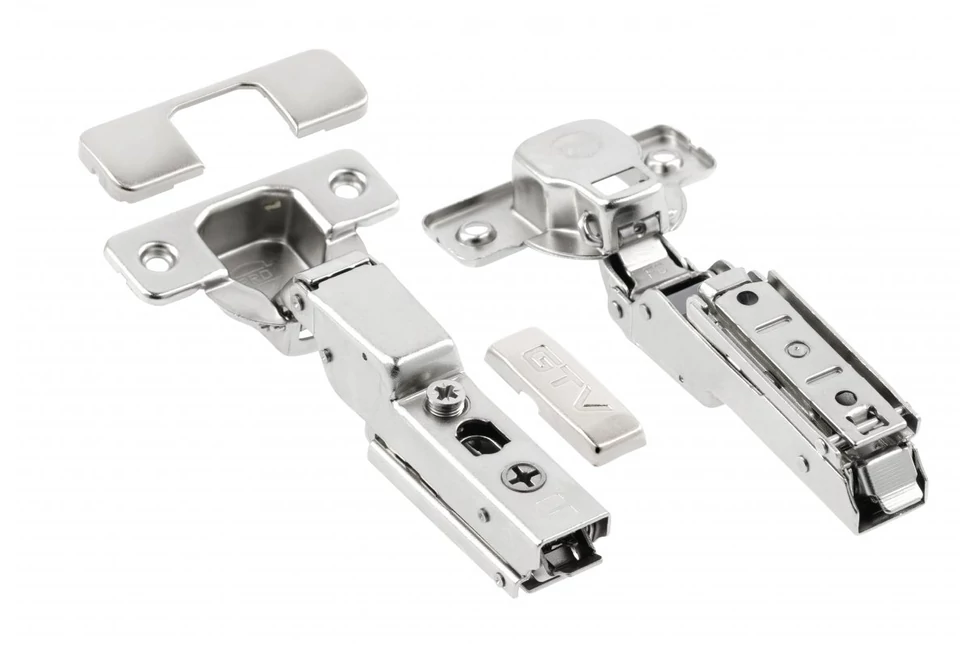 Kivetőpánt, félig rázáródó, csillapított záródású, klippes, eurocsavar nélküli egyenes talp h=0