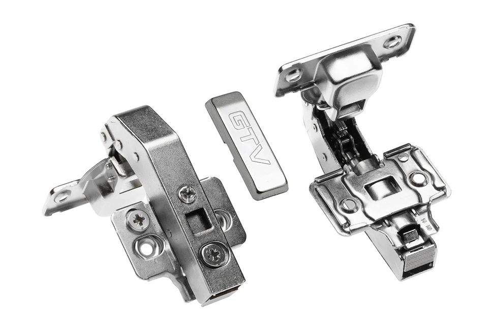 Kivetőpánt, pillér, csillapított záródású, klippes, eurocsavar nélküli excenteres talp h=0