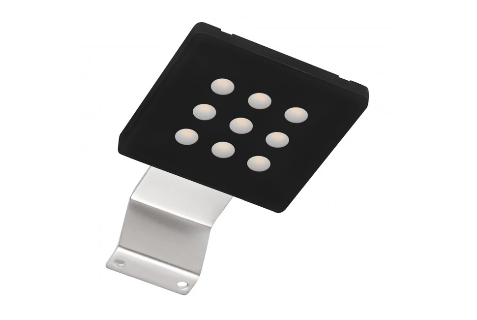 LED Lámpatest, EVITA, meleg fehér, 80*80mm, felületre szerelhető, 12V, 120lm, 2,2W, kábellel, csatlakozóval, fekete