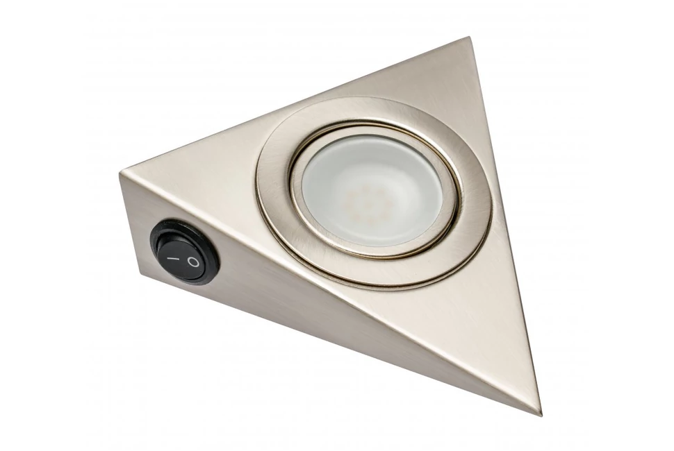 LED Lámpatest, háromszög, hideg fehér, 64mm, 12V, 100lm, 1,4W, kábellel, csatlakozóval, kapcsolóval, szálcsiszolt