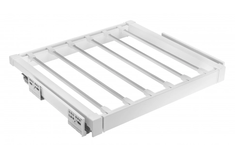 Gardób ELITE nadrágtartó 58mm magas, teljes kihúzású, csillapított záródású, rejtett fióksínnel szerelve, 860-918mm, fehér