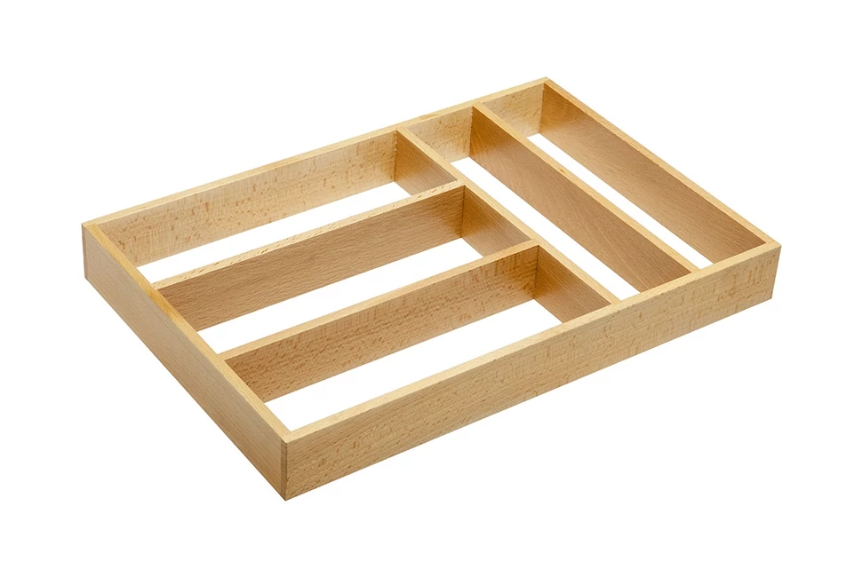 Evőeszköztartó, fa, rendező keret, 400mm, 450mm mély fiókba, bükk, selyem lakk felület
