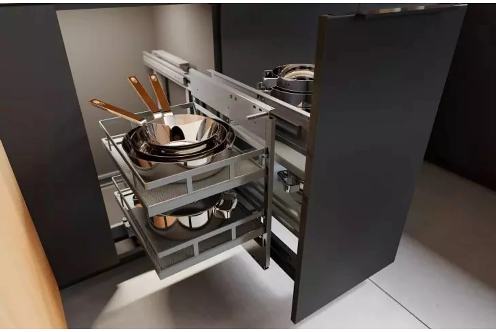 Konyhai fémrács, sarokszekrénybe, Movix Pro Corner, univerzális, Antracit-Szürke, 450/800mm, teljes kihúzású, csillapított záródású