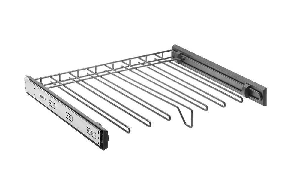 Gardób SMART nadrágtartó 75mm magas, teljes kihúzású, csillapított záródású, golyós fióksínnel szerelve, 560-568mm, antracit