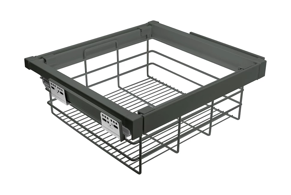 Gardób ELITE kosár 202mm magas, teljes kihúzású, csillapított záródású, rejtett fióksínnel szerelve, 560-618mm, antracit