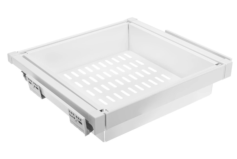 Gardób ELITE kosár 116mm magas, teljes kihúzású, csillapított záródású, rejtett fióksínnel szerelve, 560-618mm, fehér