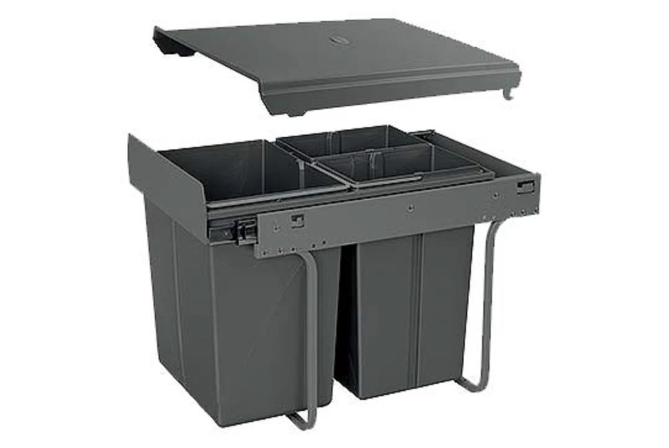 Hulladékgyűjtő GTV Practi Eco 400, szelektív, manuális működés, 300mm-es elembe, lágy záródás, 2x10+20 L edénnyel, fedéllel