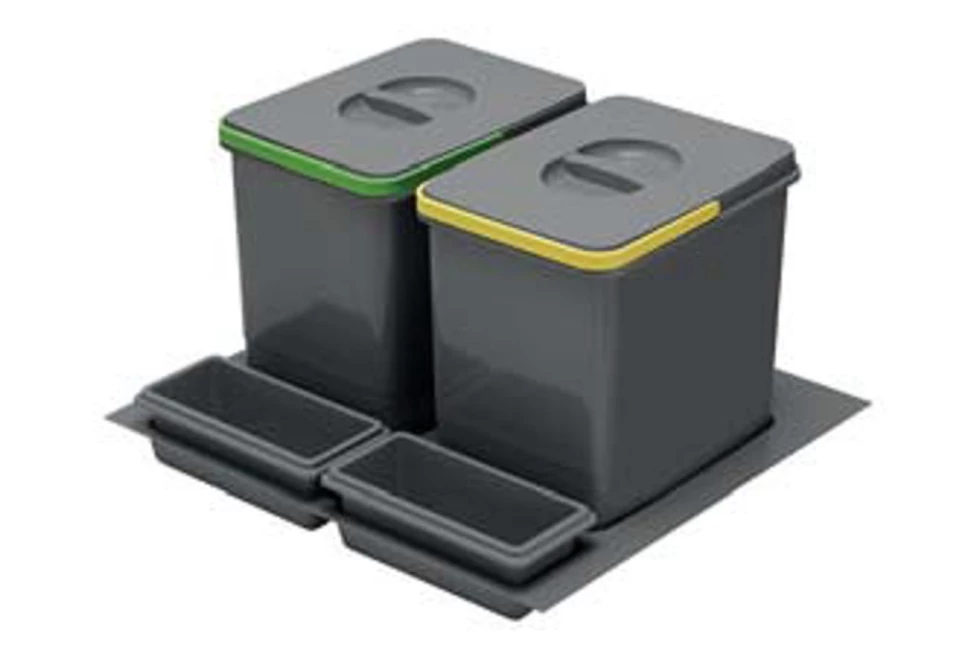 Hulladékgyűjtő GTV Multino 600, szelektív, utólag behelyezhető, 2*15 L edénnyel, fedéllel, tárolókkal