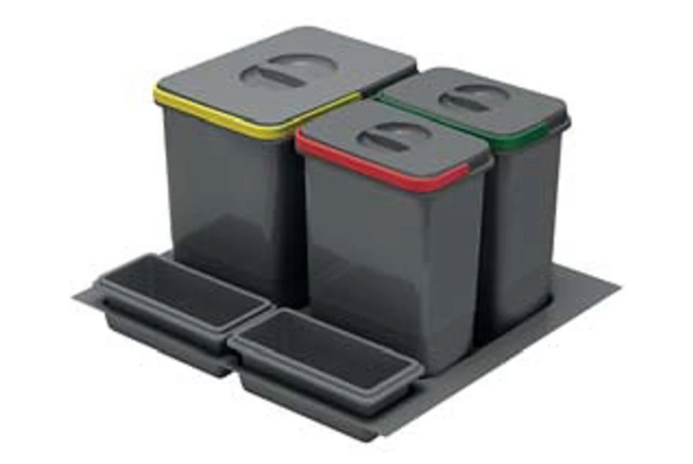 Hulladékgyűjtő GTV Multino 600, szelektív, utólag behelyezhető, 15+2x7 L edénnyel, fedéllel, tárolókkal