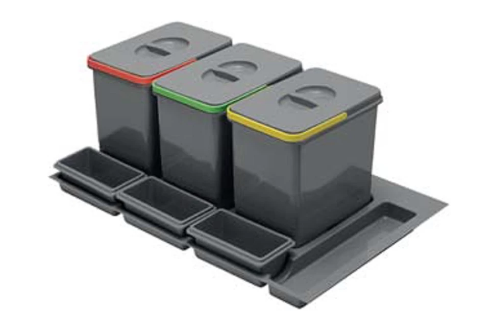 Hulladékgyűjtő GTV Multino 900, szelektív, utólag behelyezhető, 3*15 L edénnyel, fedéllel, tárolókkal