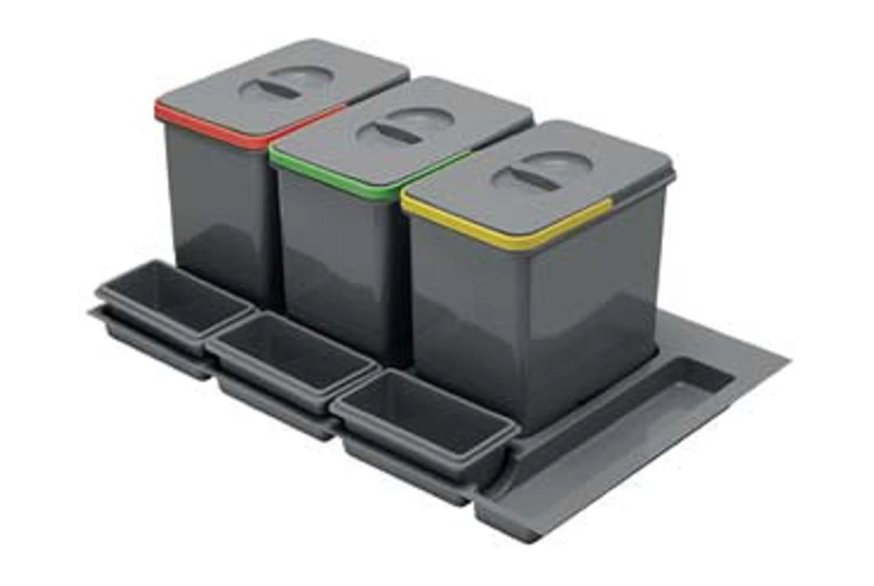 Hulladékgyűjtő GTV Multino 800, szelektív, utólag behelyezhető, 3*15 L edénnyel, fedéllel, tárolókkal