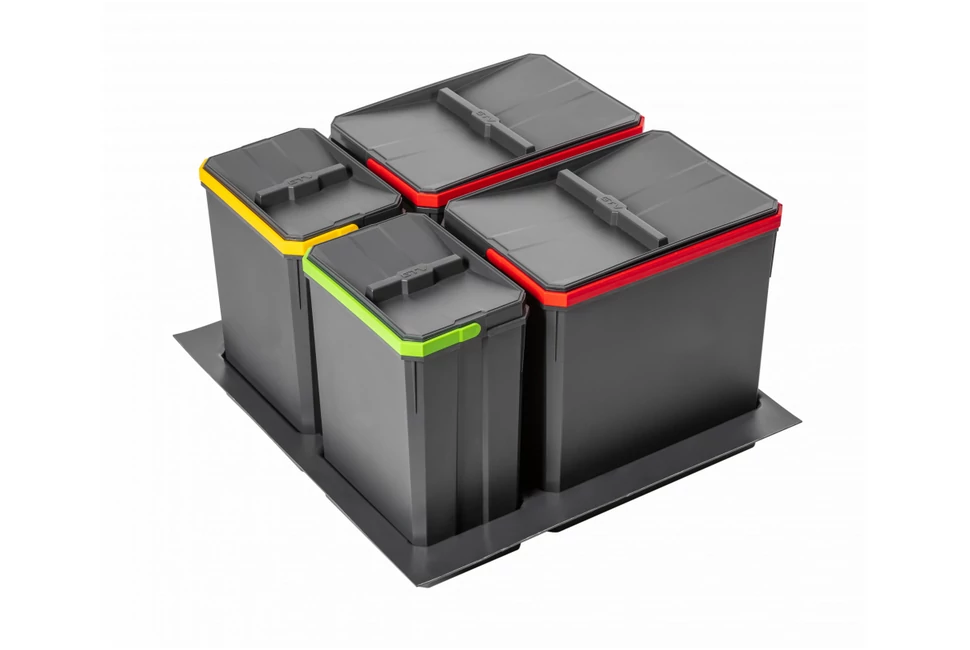 Hulladékgyűjtő AxiSpace 600mm, mozgatórendszer nélkül, 2x15L, 2x7L edényekkel, tálcával, fedelekkel