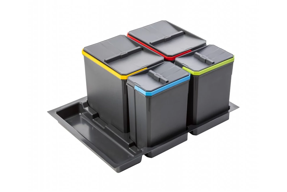 Hulladékgyűjtő AxiSpace 700mm, mozgatórendszer nélkül, 2x15L, 2x7L edényekkel, tálcával, fedelekkel
