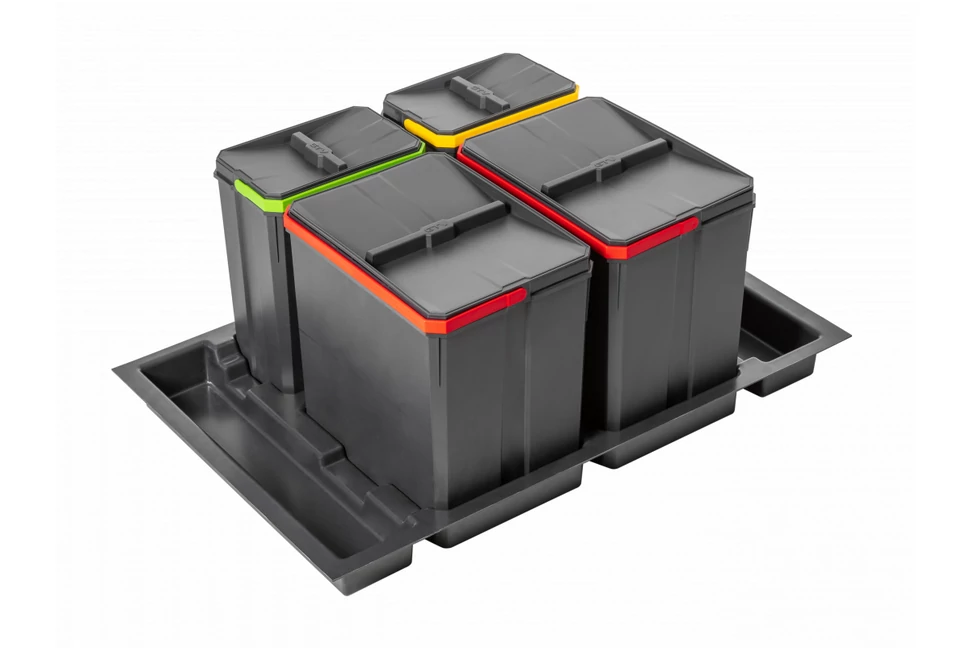 Hulladékgyűjtő AxiSpace 800mm, mozgatórendszer nélkül, 2x15L, 2x7L edényekkel, tálcával, fedelekkel