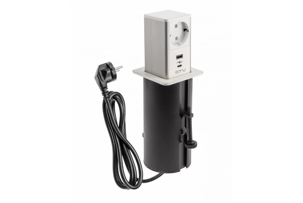 Konnektor, pultba süllyeszthető, 1x dugalj, 1x USB-A, 1x USB-C, 1,5 kábellel, fehér, TOWER
