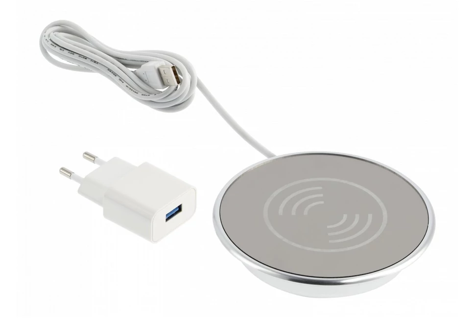 Induktív töltő LUX tápegységgel, LUX max. USB A, 2A, AC 220-240V, 50/60Hz, IP20, króm