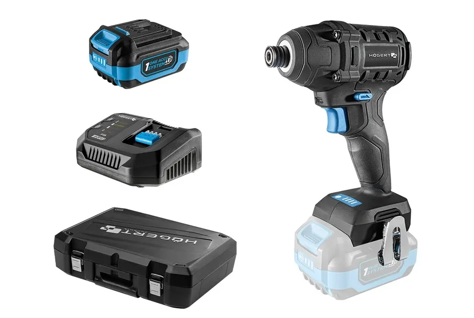 Högert HT2E255-B14ID ütvecsavarozó szett, 18V, 200Nm, 4 Ah akkuval, töltővel, kofferben