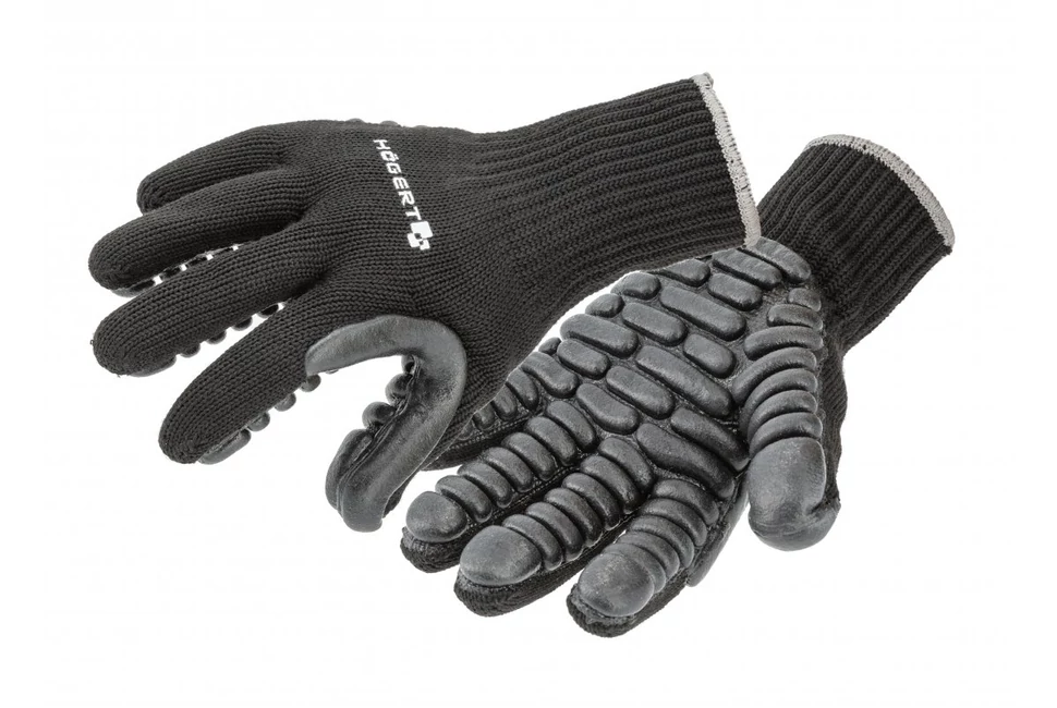 Munkaruha Högert BROLL Munkavédelmi kesztyű rezgéscsillapító poliuretánnal bevonva, fekete 10