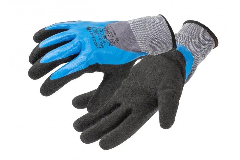 Munkaruha Högert FILS Munkavédelmi kesztyű, 3/4 hab nitril bevonatú, kék/szürke/fekete 10