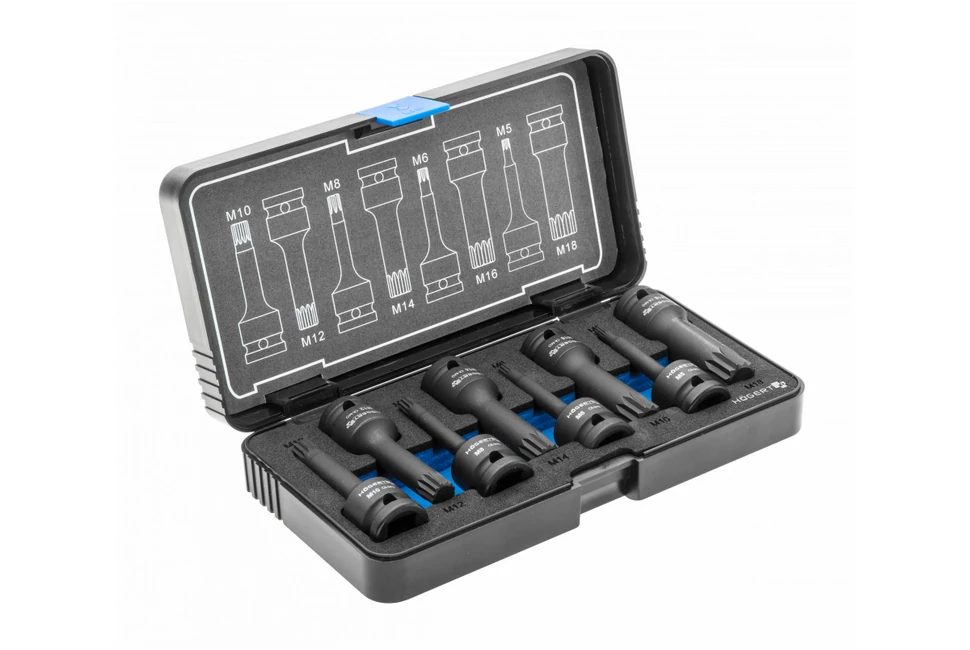Szerszám Högert Pneumatikus bit kulcs szett,  8db-os, 1/2", M5 - M18, CrMo, tárolóban