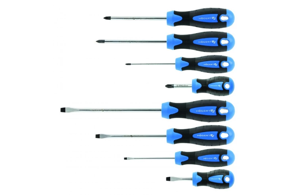 Szerszám Högert Csavarhúzó szett,   8db-os, Crv, SL3, SL5, SL6, PH0, PH1, PH2, extra rövidet is tartalmaz