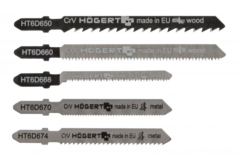 Szerszám Högert Dekopír fűrészlap szett, 5db-os, 2 fém, 3 fa lap