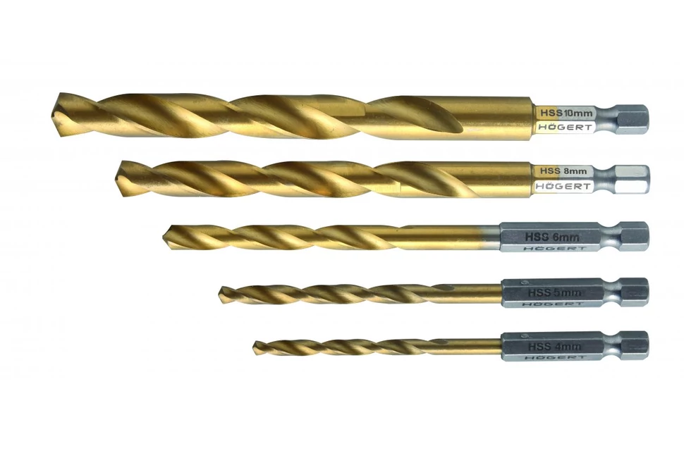 Szerszám Högert Fúrószár fém szett, 5 db-os, 1/4",  4-10mm, titán