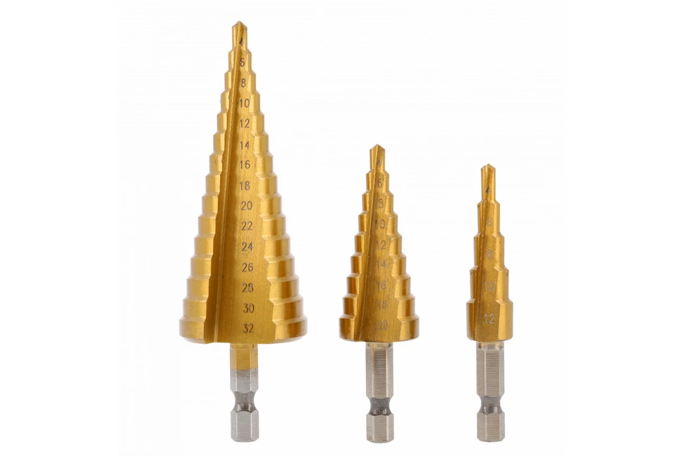 Szerszám Högert Fúrószár lépcsős szett, 3db-os,  4-12/20/32mm, 1/4", titán