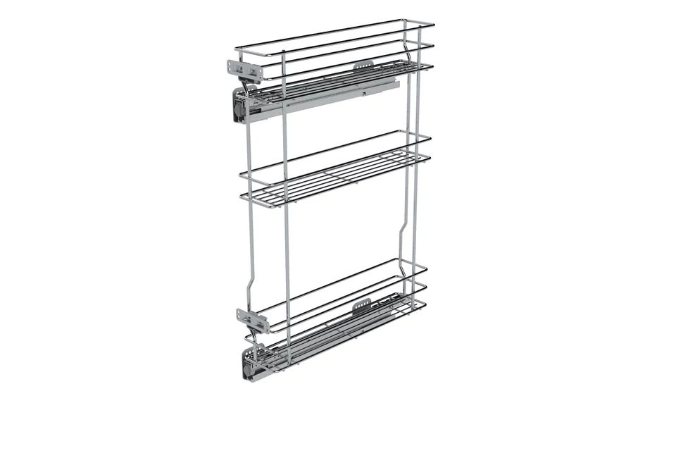 Konyhai fémrács, 150mm, bal oldalra szerelhető, ezüst szürke, teljes kihúzás, csillapított záródás, rejtett fióksín, 3 kosár SIGE, Green Line 002