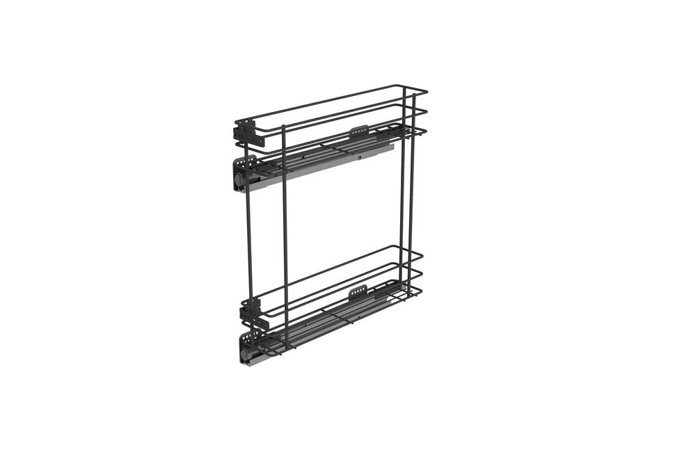 Konyhai fémrács, 150mm, bal oldalra szerelhető, antracit, teljes kihúzás, csillapított záródás, rejtett fióksín, 2 kosár SIGE, Green Line 002