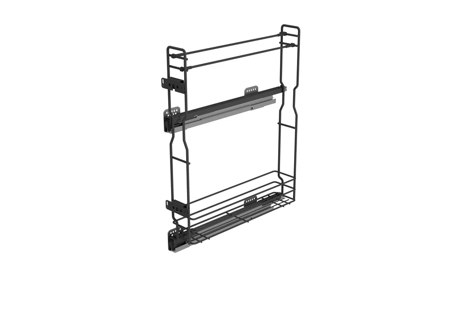 Konyhai fémrács, 150mm, bal oldalra szerelhető, antracit, teljes kihúzás, csillapított záródás, rejtett fióksín, 1 kosár, konyharuha tartóval SIGE, Green Line 002