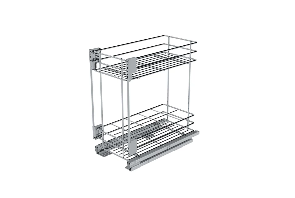 Konyhai fémrács, 200mm, fenéklapra szerelhető, króm-fehér, teljes kihúzás, csillapított záródás, rejtett fióksín, 2 kosár SIGE, Green Line 003